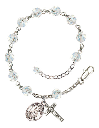 Sterling Silver 6mm Austrian Crystal Saint Honorius of Amiens Rosary Bracelet in Crystal Engraved Catholic Saint Jewelry