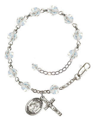 Sterling Silver 6mm Austrian Crystal Saint Marina Rosary Bracelet in Crystal Engraved Catholic Saint Jewelry