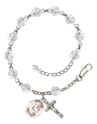 Sterling Silver 6mm Austrian Crystal Saint Regis Rosary Bracelet in Crystal Engraved Catholic Saint Jewelry