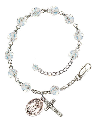 Sterling Silver 6mm Austrian Crystal Saint Ivo of Kelmartin Rosary Bracelet in Crystal Engraved Catholic Saint Jewelry