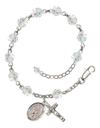 Sterling Silver 6mm Austrian Crystal Our Lady of Assumption Rosary Bracelet in Crystal Engraved Catholic Saint Jewelry