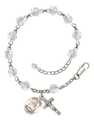 Sterling Silver 6mm Austrian Crystal Saint Daria Rosary Bracelet in Crystal Engraved Catholic Saint Jewelry