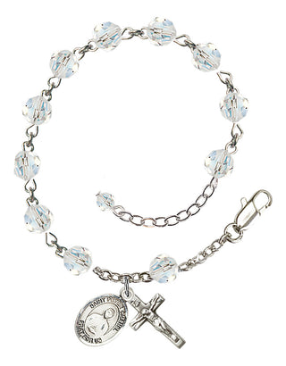 Sterling Silver 6mm Austrian Crystal Saint Peter Chanel Rosary Bracelet in Crystal Engraved Catholic Saint Jewelry