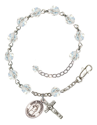 Sterling Silver 6mm Austrian Crystal Saint Columbkille Rosary Bracelet in Crystal Engraved Catholic Saint Jewelry