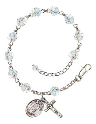 Sterling Silver 6mm Austrian Crystal Saint Seraphina Rosary Bracelet in Crystal Engraved Catholic Saint Jewelry