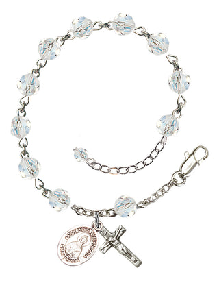 Sterling Silver 6mm Austrian Crystal Saint Lydia Purpuraria Rosary Bracelet in Crystal Engraved Catholic Saint Jewelry