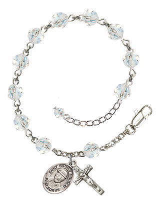 Sterling Silver 6mm Austrian Crystal Saint Damien of Molokai Rosary Bracelet in Crystal Engraved Catholic Saint Jewelry