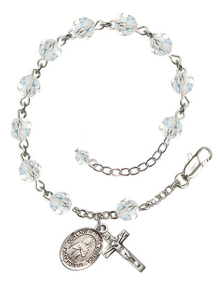 Sterling Silver 6mm Austrian Crystal Our Lady of Rosa Mystica Rosary Bracelet in Crystal Engraved Catholic Saint Jewelry