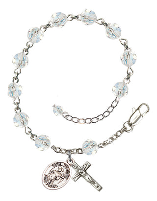 Sterling Silver 6mm Austrian Crystal Saint Theodore Stratelates Rosary Bracelet in Crystal Engraved Catholic Saint Jewelry