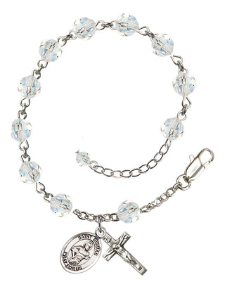 Sterling Silver 6mm Austrian Crystal Saint Dismas Rosary Bracelet in Crystal Engraved Catholic Saint Jewelry