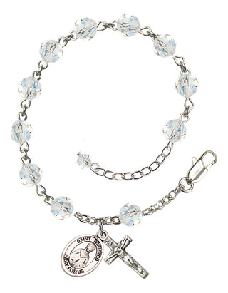 Sterling Silver 6mm Austrian Crystal Saint Winifred of Wales Rosary Bracelet in Crystal Engraved Catholic Saint Jewelry