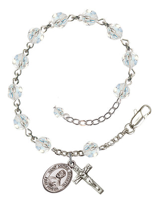 Sterling Silver 6mm Austrian Crystal Saint Andre Bessette Rosary Bracelet in Crystal Engraved Catholic Saint Jewelry