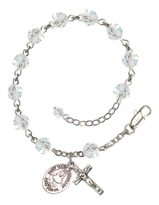 Sterling Silver 6mm Austrian Crystal Saint Mary Mackillop Rosary Bracelet in Crystal Engraved Catholic Saint Jewelry