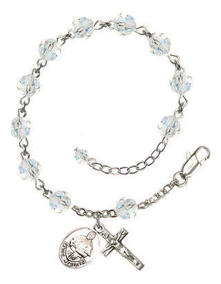 Adjustable Sterling Silver 6mm Austrian Crystal Pope Francis Rosary Bracelet in Crystal
