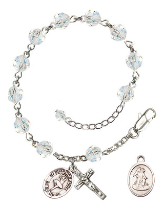Sterling Silver 6mm Austrian Crystal Guardian Angel/Dance Rosary Bracelet in Crystal Engraved Catholic Saint Jewelry