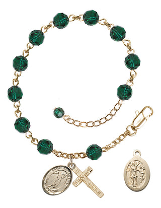 Adjustable 14 Karat Gold-Filled 6mm Austrian Crystal Saint Sebastian/Golf Rosary Bracelet in Emerald