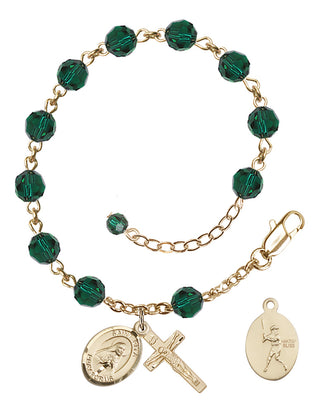 Adjustable 14 Karat Gold-Filled 6mm Austrian Crystal Saint Rita / Baseball Rosary Bracelet in Emerald