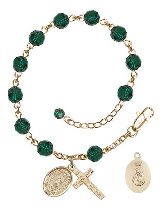14kt Gold-Filled 6mm Austrian Crystal Our Lady of Guadalupe Rosary Bracelet in Emerald Engraved Catholic Saint Jewelry