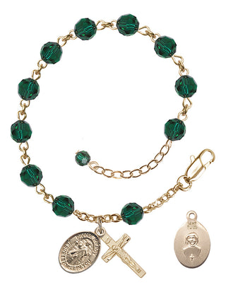 Adjustable 14 Karat Gold-Filled 6mm Austrian Crystal Divine Mercy Rosary Bracelet in Emerald