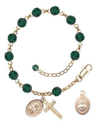 Adjustable 14 Karat Gold-Filled 6mm Austrian Crystal Our Lady of Czestochowa Rosary Bracelet in Emerald