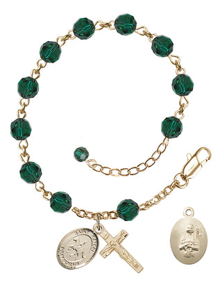 Adjustable 14 Karat Gold 6mm Austrian Crystal Saint Kateri/Equestrian Rosary Bracelet in Emerald