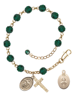 Adjustable 14 Karat Gold 6mm Austrian Crystal Divine Mercy Rosary Bracelet in Emerald