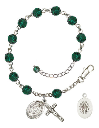 Sterling Silver 6mm Austrian Crystal Miraculous Rosary Bracelet in Emerald Engraved Catholic Saint Jewelry