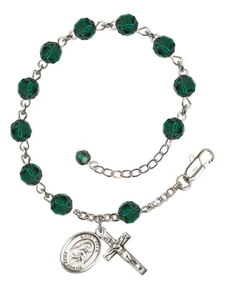 Sterling Silver 6mm Austrian Crystal Saint Rita of Cascia Rosary Bracelet in Emerald Engraved Catholic Saint Jewelry