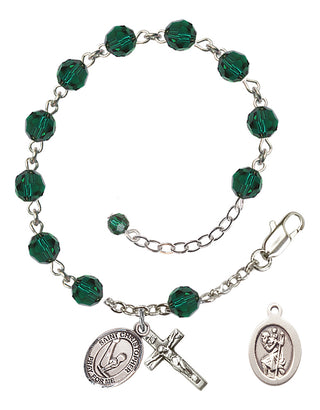 Adjustable Sterling Silver 6mm Austrian Crystal Saint Christopher/Gymnastics Rosary Bracelet in Emerald