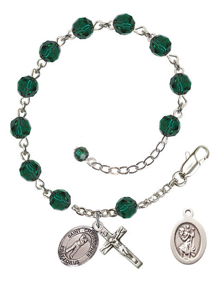 Adjustable Sterling Silver 6mm Austrian Crystal Saint Christopher/Golf Rosary Bracelet in Emerald