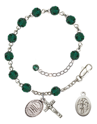 Adjustable Sterling Silver 6mm Austrian Crystal Saint Sebastian/Swimming Rosary Bracelet in Emerald