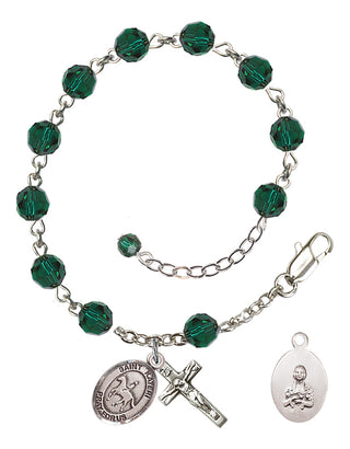 Adjustable Sterling Silver 6mm Austrian Crystal Saint Kateri/Equestrian Rosary Bracelet in Emerald