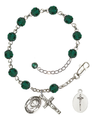 Adjustable Sterling Silver 6mm Austrian Crystal Pope Emeritace Benedict XVI Rosary Bracelet in Emerald