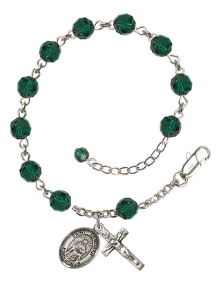 Sterling Silver 6mm Austrian Crystal Saint Deborah Rosary Bracelet in Emerald Engraved Catholic Saint Jewelry