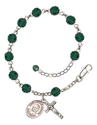 Sterling Silver 6mm Austrian Crystal Saint Arnold Janssen Rosary Bracelet in Emerald Engraved Catholic Saint Jewelry