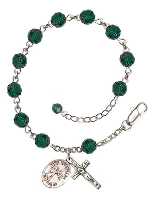 Sterling Silver 6mm Austrian Crystal Saint Nimatullah Rosary Bracelet in Emerald Engraved Catholic Saint Jewelry