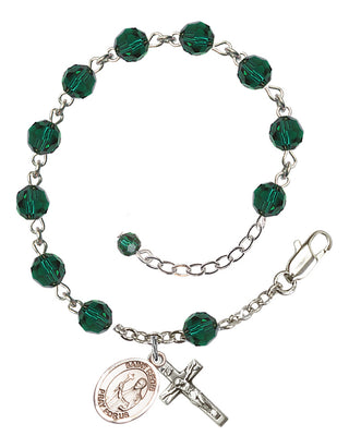 Sterling Silver 6mm Austrian Crystal Saint Regis Rosary Bracelet in Emerald Engraved Catholic Saint Jewelry