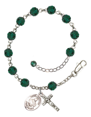 Sterling Silver 6mm Austrian Crystal Saint Norbert of Xanten Rosary Bracelet in Emerald Engraved Catholic Saint Jewelry