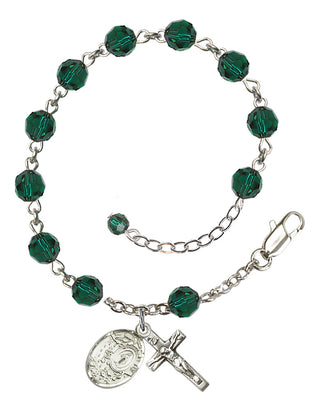 Adjustable Sterling Silver 6mm Austrian Crystal Miraculous Rosary Bracelet in Emerald