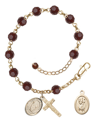 Adjustable 14 Karat Gold-Filled 6mm Austrian Crystal Saint Christopher/Gymnastics Rosary Bracelet in Garnet