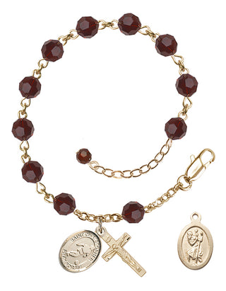 Adjustable 14 Karat Gold-Filled 6mm Austrian Crystal Saint Christopher/Soccer Rosary Bracelet in Garnet