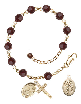 Adjustable 14 Karat Gold-Filled 6mm Austrian Crystal Saint Sebastian/Soccer Rosary Bracelet in Garnet