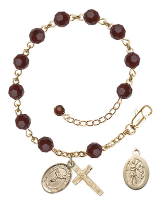 Adjustable 14 Karat Gold-Filled 6mm Austrian Crystal Saint Sebastian/Cheerleading Rosary Bracelet in Garnet