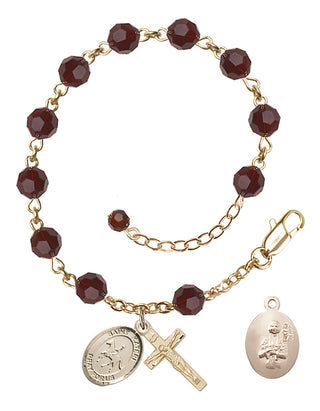Adjustable 14 Karat Gold-Filled 6mm Austrian Crystal Saint Kateri/Equestrian Rosary Bracelet in Garnet