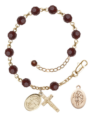 Adjustable 14 Karat Gold-Filled 6mm Austrian Crystal Saint Sebastian / Volleyball Rosary Bracelet in Garnet