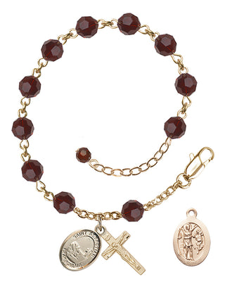 Adjustable 14 Karat Gold-Filled 6mm Austrian Crystal Saint Sebastian / Fishing Rosary Bracelet in Garnet