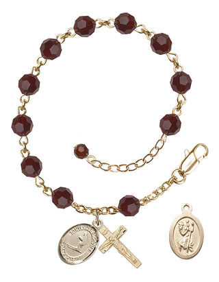 Adjustable 14 Karat Gold-Filled 6mm Austrian Crystal Saint Christopher / Skiing Rosary Bracelet in Garnet