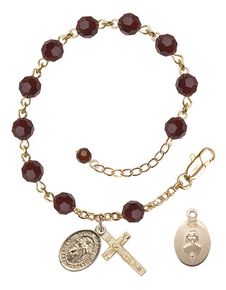 Adjustable 14 Karat Gold-Filled 6mm Austrian Crystal Divine Mercy Rosary Bracelet in Garnet