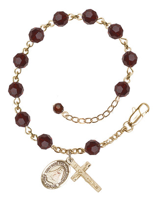 14kt Gold-Filled 6mm Austrian Crystal Saint Rose Philippine Duchesne Rosary Bracelet in Garnet Engraved Catholic Saint Jewelry