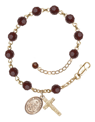14kt Gold-Filled 6mm Austrian Crystal Saint Juliana of Cumae Rosary Bracelet in Garnet Engraved Catholic Saint Jewelry